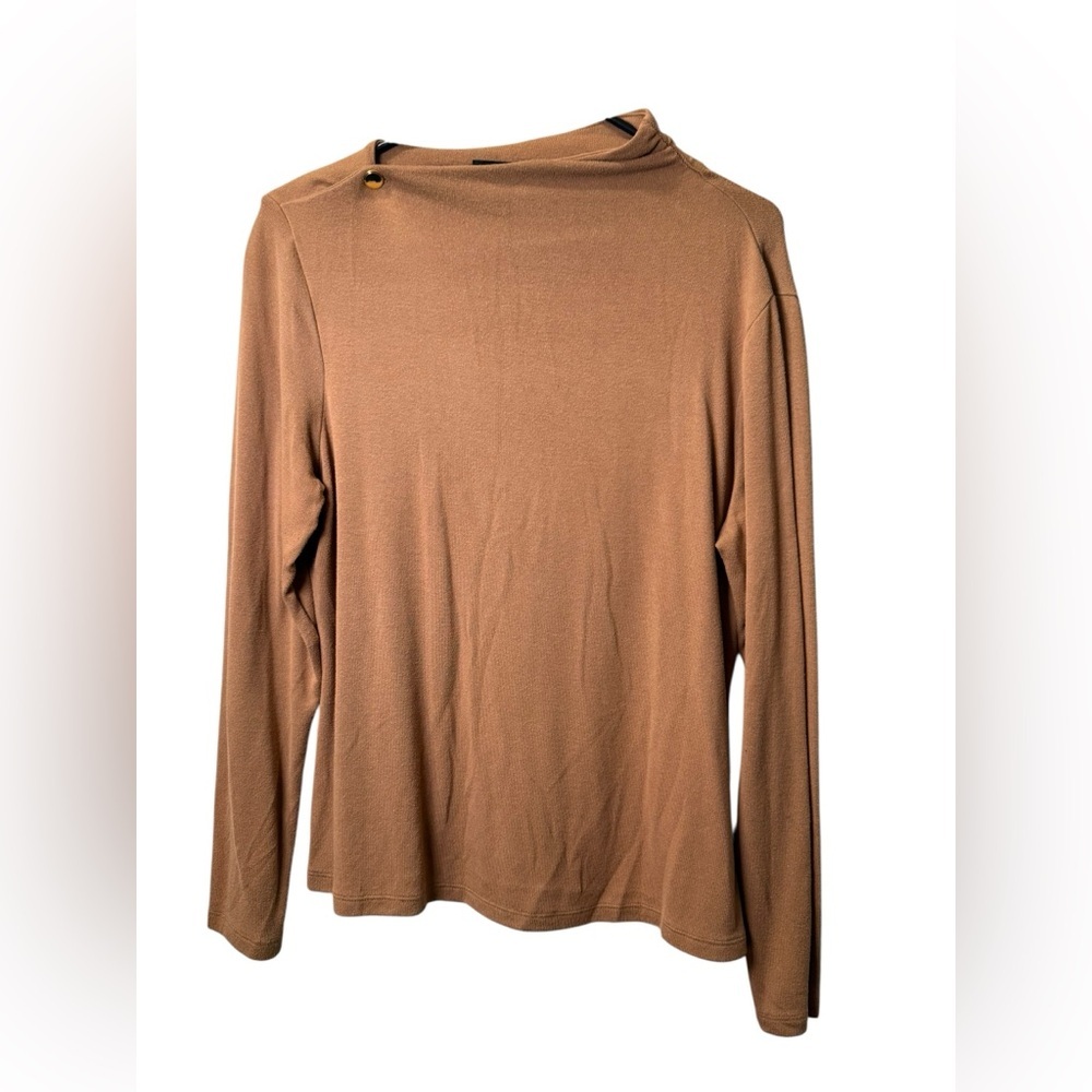 Banana Republic Draped Neck Camel Top L Minimalist Long Sleeve